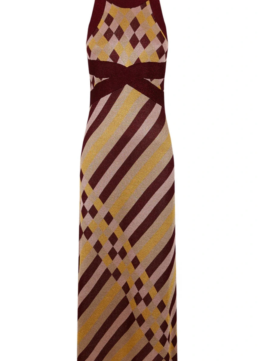 Vestido de lurex de intarsia granate