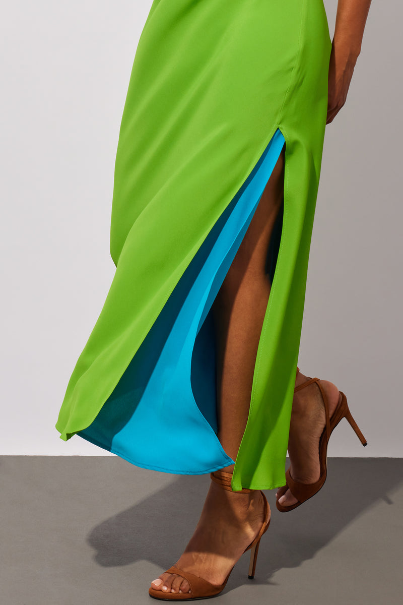 Vestido lencero bicolor verde-azul
