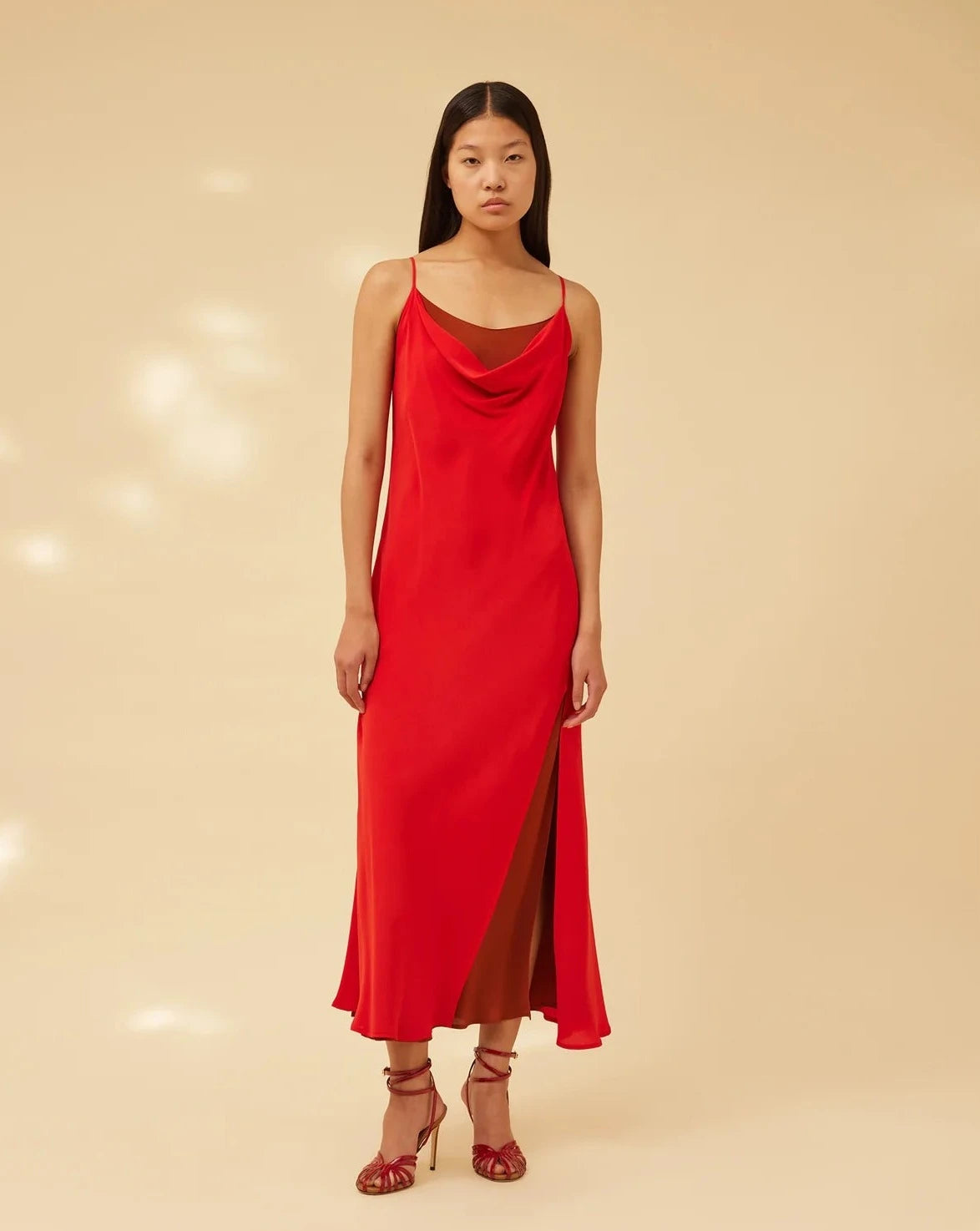 Vestido lencero bicolor rojo-avellana