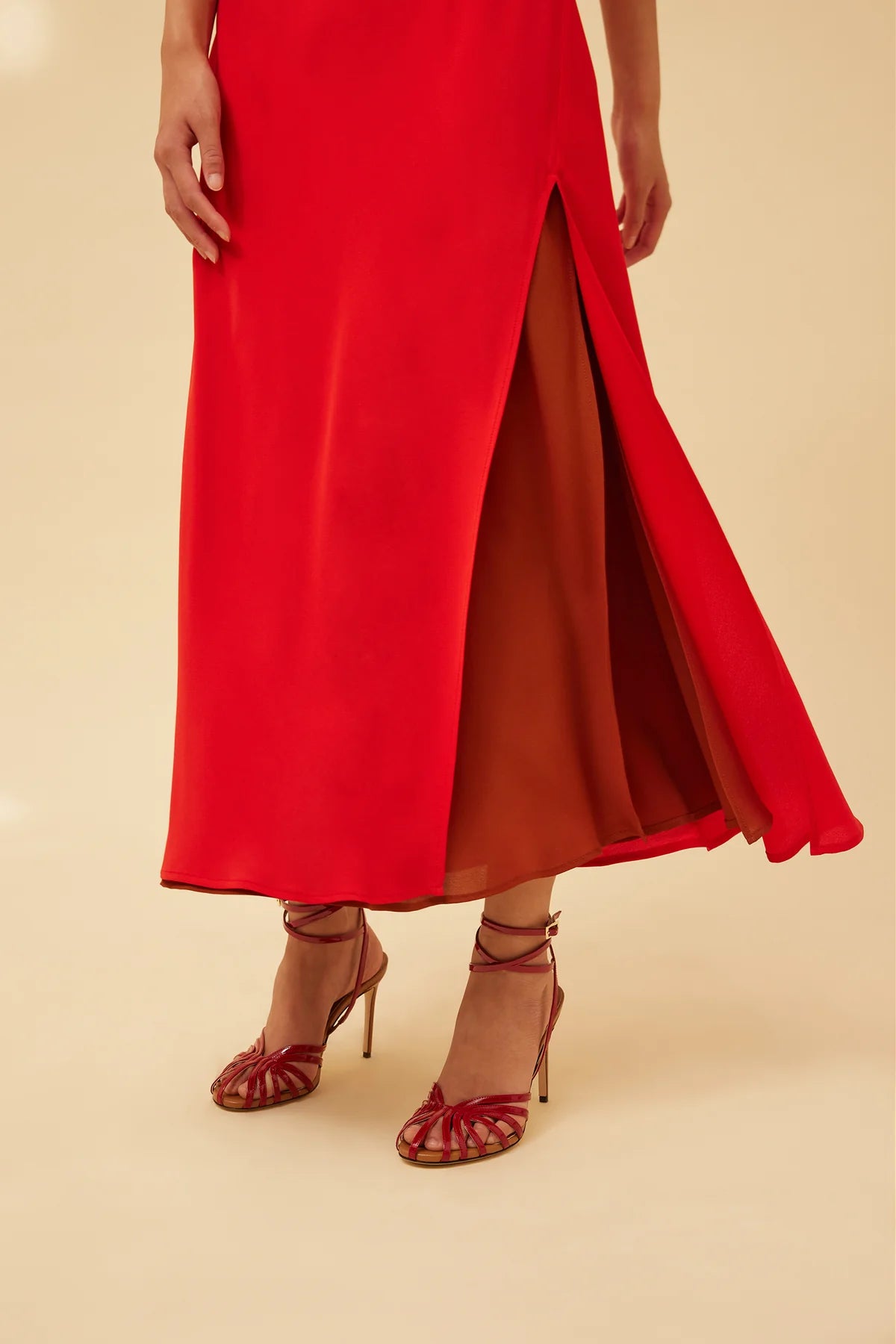 Vestido lencero bicolor rojo-avellana