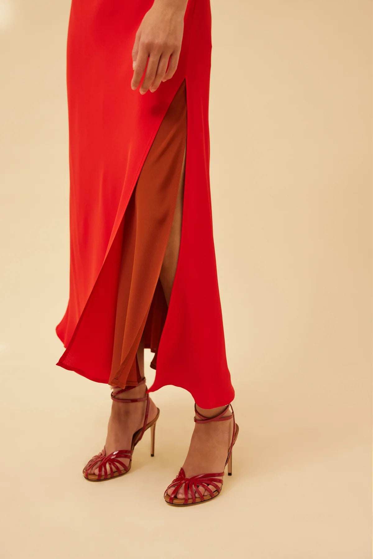 Vestido lencero bicolor rojo-avellana