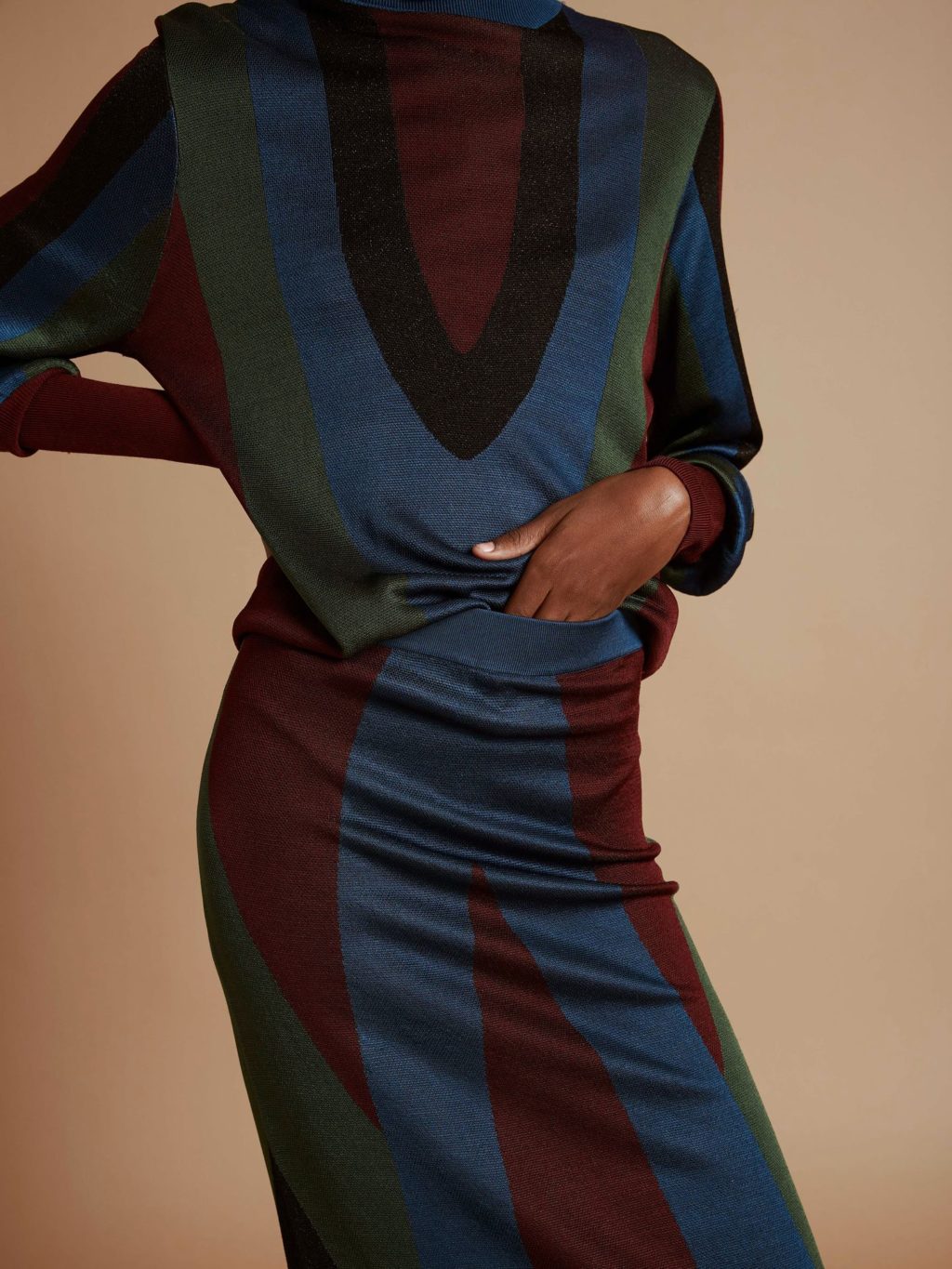 Falda recta estampado geométrico lurex azul