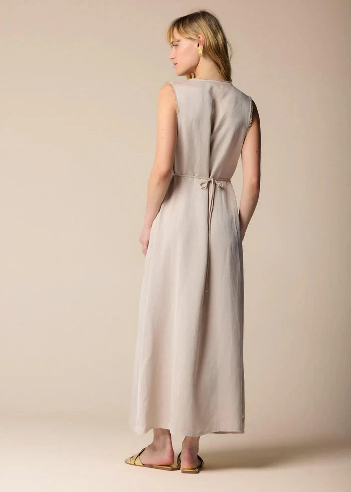 Vestido lino largo beige