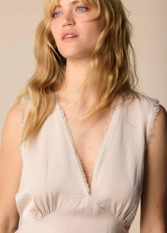 Vestido lino largo beige