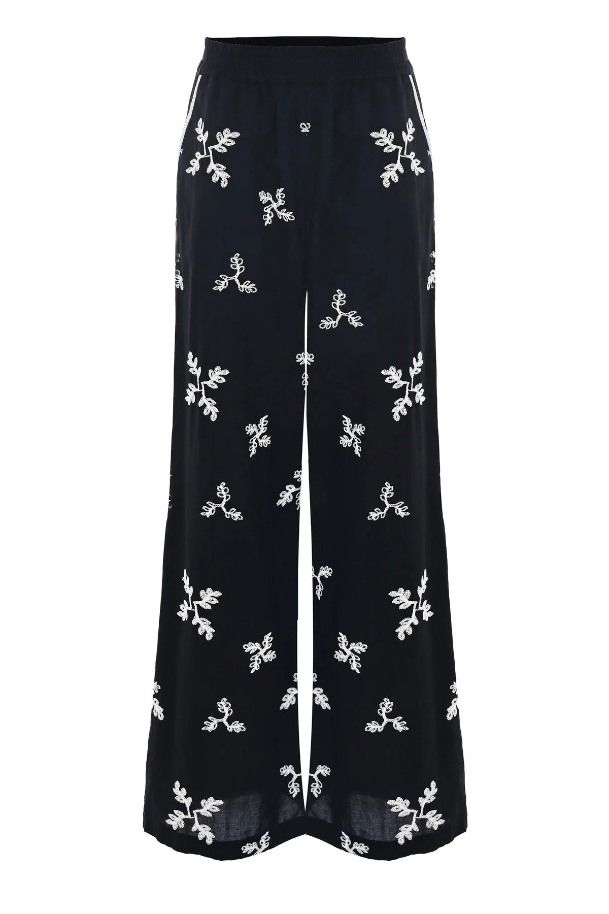 Pantalón palazzo bordado negro