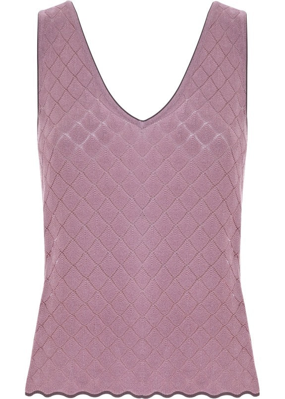 Top de punto calado rosa orquídea