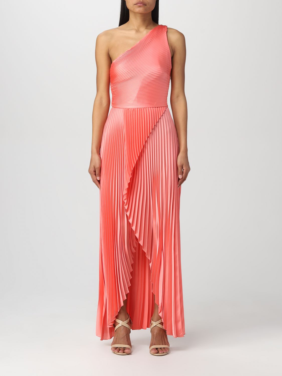 Vestido plisado asimétrico coral