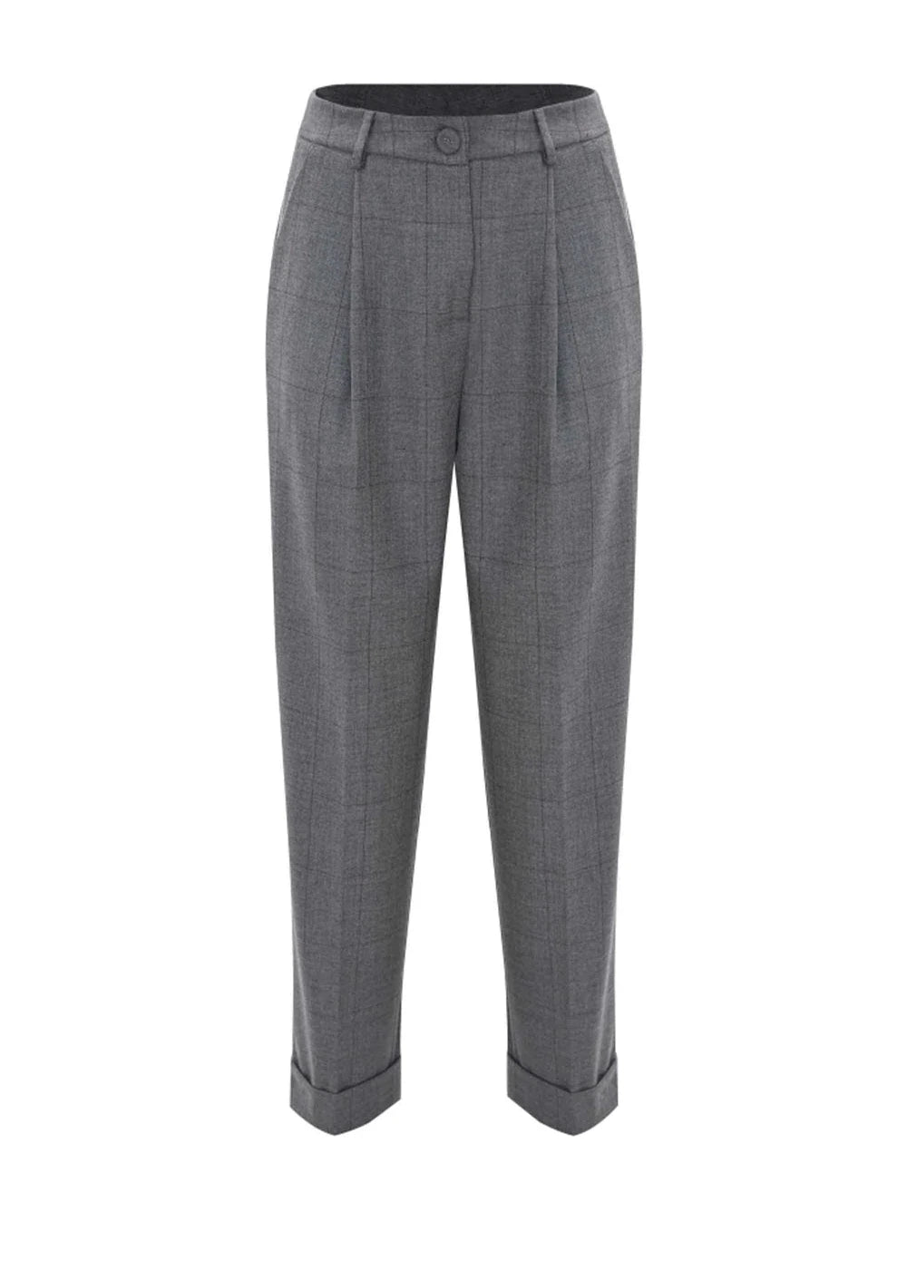 Pantalón pinzas cuadros grises