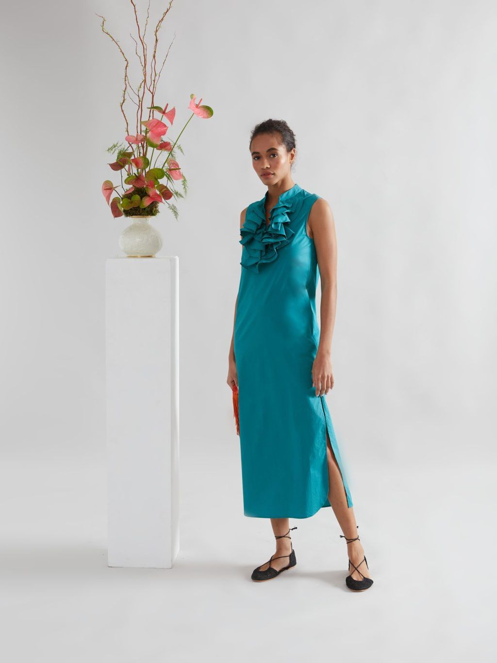 Vestido Is coming midi de popelín azul